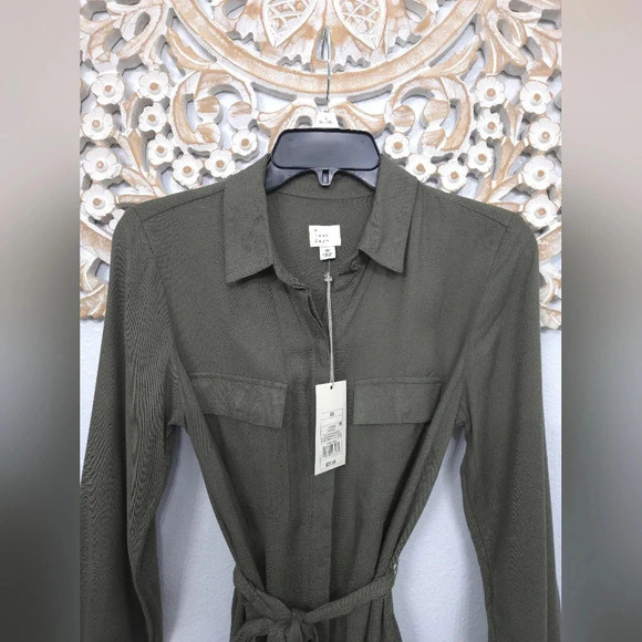 NWT A New Day Olive Green Collared Dress - Picture 3 of 9